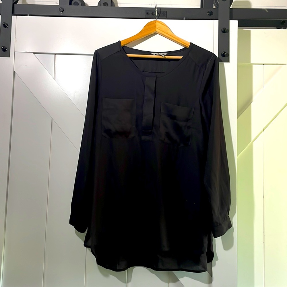 Semi sheer tunic length hi low blouse h&m